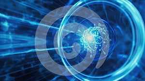 Glowing Blue Cell in a Microscopic View