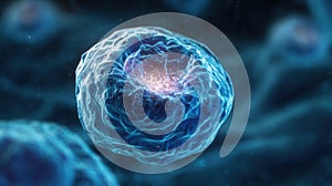 glowing blue cell microscopic view