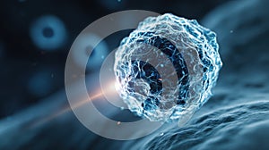 glowing blue cell microscopic view