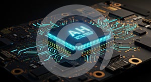 Futuristic AI Processor with Glowing Neon Circuits