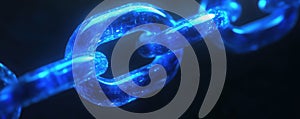 Glowing blue chain link representing digital connectivity and blockchain technology
