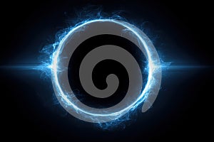 a glowing blue circle on a black background, with energy waves around the edge of the circle, creating an otherworldly effect. the