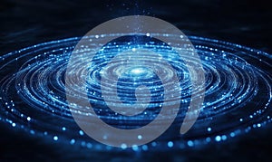Glowing blue circular light patterns creating mesmerizing cosmic effect
