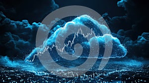 Glowing Blue Cloud Data Network over City at Night