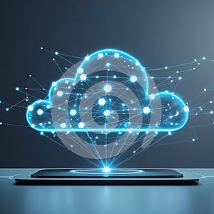 Glowing Blue Cloud Network Emerging from a Digital Platform cloud computing technology