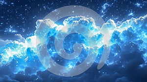 Glowing Blue Clouds in a Starry Night Sky