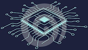 A glowing blue computer processor chip with circuit patterns. vector design Generative AI