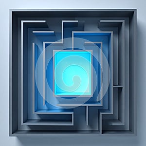 Glowing Blue Core in a Complex Maze