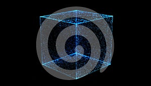 Glowing Blue Cube Abstract Digital Art