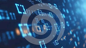 Glowing Blue Digital Binary Code Streams on Dark Background. Technology Data Concept.