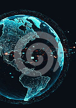 Glowing Blue Digital Earth Globe Network Visualization