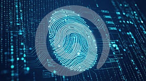 Digital Fingerprint Security Concept with Binary Code and Circuit Board