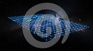 Glowing Blue Digital Grid in Cosmic Nebula