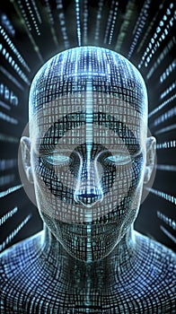 Glowing Blue Digital Head Abstract Portrait