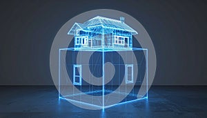 Glowing Blue Digital House Blueprint