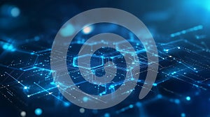 Glowing Blue Digital Network with Hexagonal Grid and Connection Points Structure