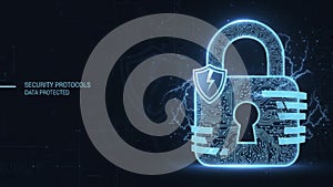 Digital Security Padlock with Shield Icon on Dark Background Representing Data Protection and Cyber Security Protocols