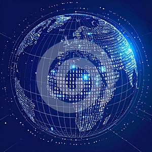 Futuristic Digital Globe with Binary Code