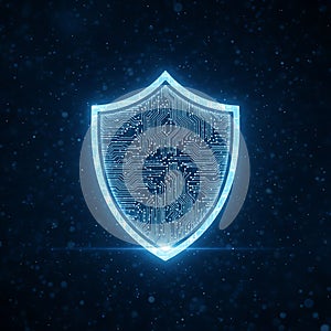 Digital shield technology security data protection cybersecurity concept glowing blue