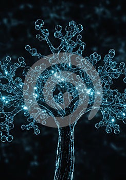 Glowing Blue Digital Tree on Dark Background