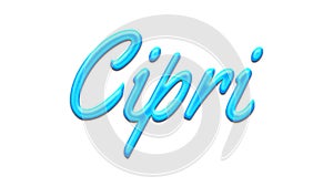 Glowing blue effect of name Cipri on white background.