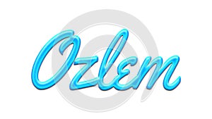 Glowing blue effect of name Ozlem on white background.