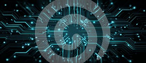 Glowing blue electronic circuit board background