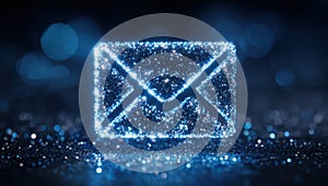 Glowing blue email icon with a digital background. Generative AI.