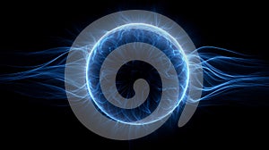 Glowing blue energy sphere with radiant beams