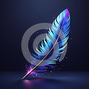 Glowing Blue Feather on a Dark Background