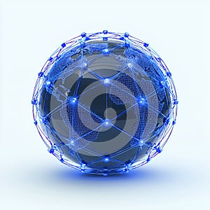 Glowing Blue Global Network Sphere on White Background
