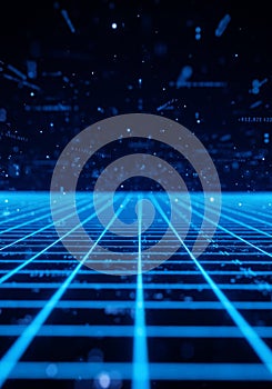 Glowing Blue Grid Digital Network Abstract Background