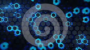 Glowing blue hexagons 3D render illustration