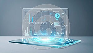 Futuristic Holographic Data Dashboard on Tablet