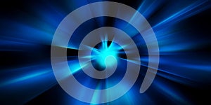 Glowing Blue light rays on a black abstract background
