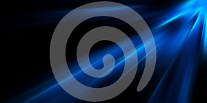 Glowing Blue light rays on a black abstract background