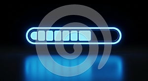 Glowing Blue Loading Bar with Progress Indicator on Dark Reflective Surface progress bar