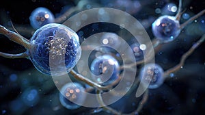 glowing blue microscopic cells intricate structure