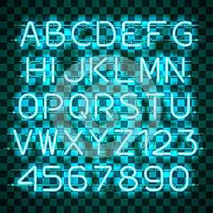 Glowing Blue Neon Alphabet.