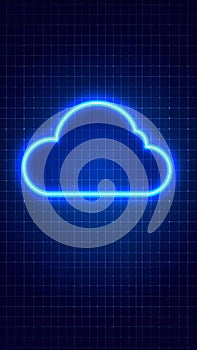 Glowing Blue Neon Cloud on Digital Grid Background