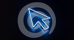 Glowing Blue Neon Cursor Arrow On A Dark Background mouse pointer