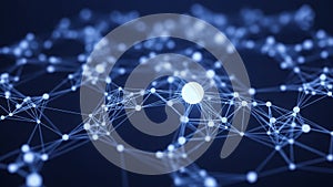 Glowing blue network of interconnected nodes and lines representing a digital data structure or scientific concept