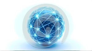 Glowing Blue Network Sphere on White Background