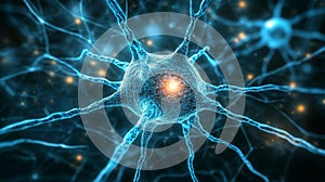 Glowing Blue Neuron Network A Microscopic View of Synaptic Connections and Neural Activity