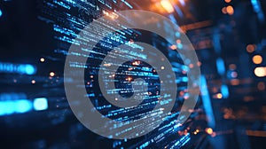 Blue digital data streaming through abstract cyberspace network