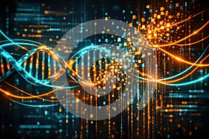 Digital DNA Helix with Binary Code and Data Streams