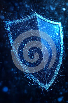 Glowing Blue Plexus Shield, Data Protection And Cyber Security Concept. 3d Rendering.