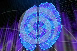 Glowing blue polygonal brain backdrop