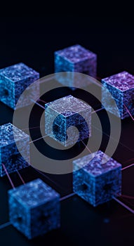 Glowing Blue and Purple Cubes Network Abstract Data Technology