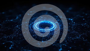 Glowing blue ring on dark background, abstract futuristic design element